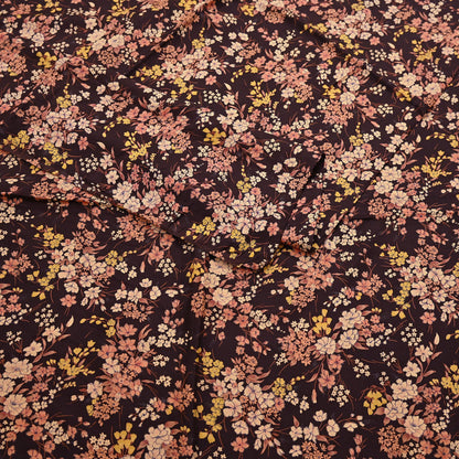 Indian Vintage Sari Brown Printed 100% Pure Silk Sarees 5yd Sewing Craft Fabric Soft Dress Making Wrap Floral Upcycle Quilting Crafting Used