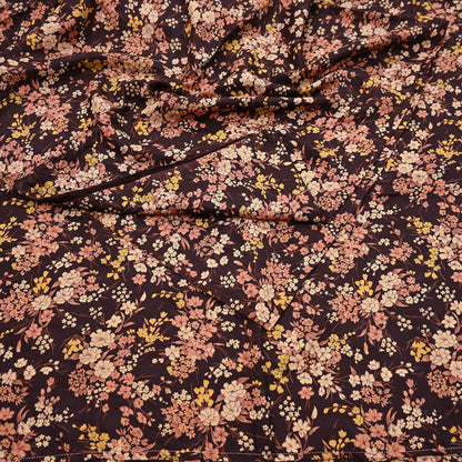 Indian Vintage Sari Brown Printed 100% Pure Silk Sarees 5yd Sewing Craft Fabric Soft Dress Making Wrap Floral Upcycle Quilting Crafting Used