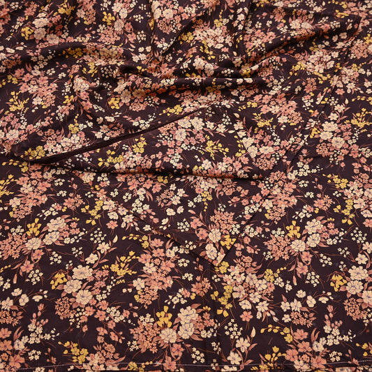 Indian Vintage Sari Brown Printed 100% Pure Silk Sarees 5yd Sewing Craft Fabric Soft Dress Making Wrap Floral Upcycle Quilting Crafting Used