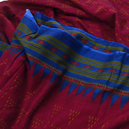 Indian Vintage Blue & Red Saree Ikat Printed Pure Cotton Sari Craft Fabric 5Yard Sewing Sarong Wrap Boho Dress Making Quilting Upcycle