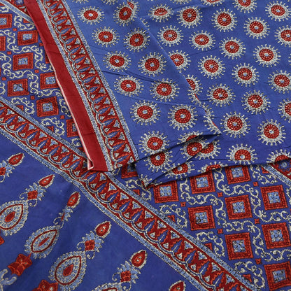 Indian Vintage Sari Purple Pure Cotton Block Printed Sarees Craft Fabric Soft 5Yd Sarong Wrap Boho Fabric Kimono Quilting Crafting Upcycle