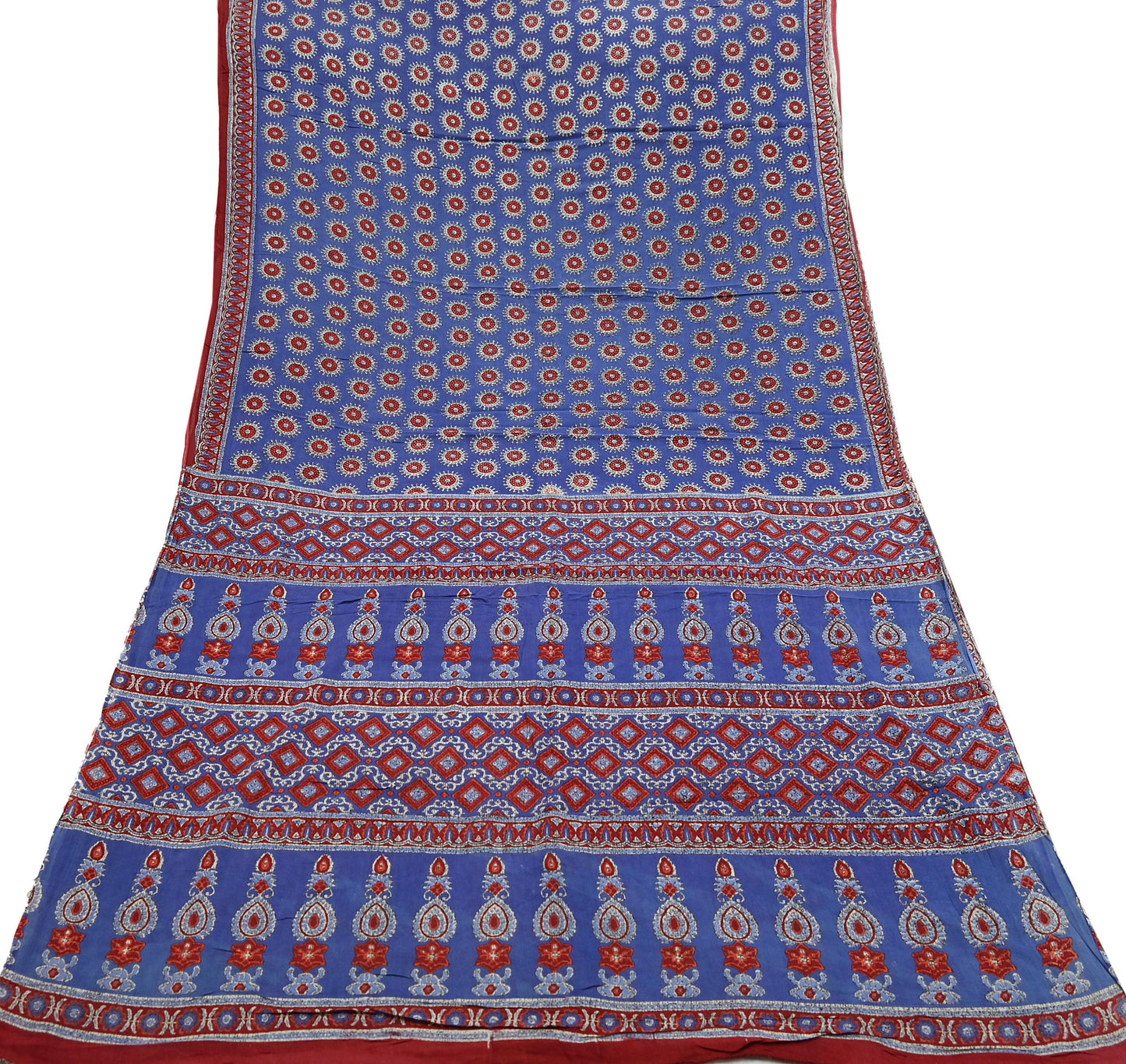 Indian Vintage Sari Purple Pure Cotton Block Printed Sarees Craft Fabric Soft 5Yd Sarong Wrap Boho Fabric Kimono Quilting Crafting Upcycle