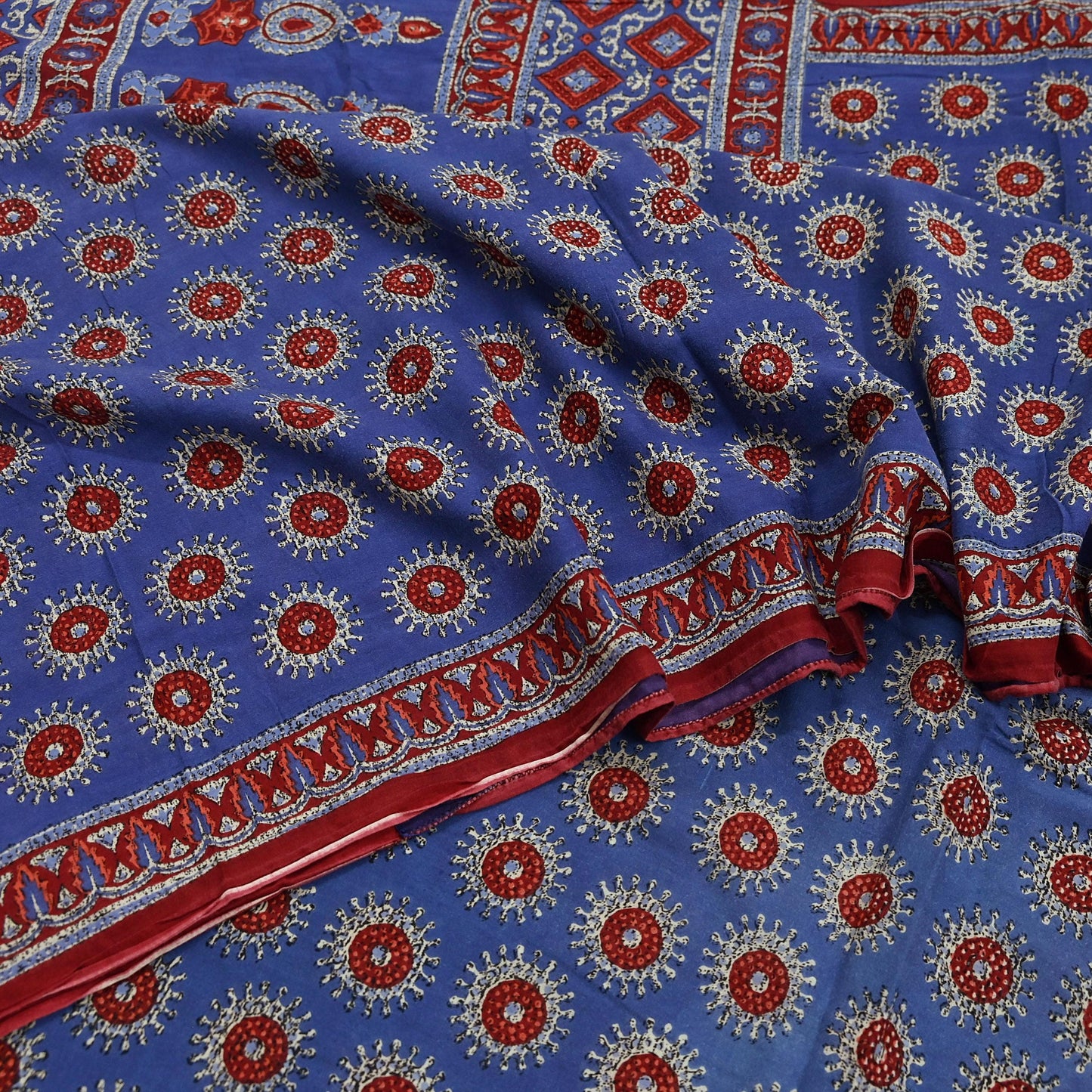 Indian Vintage Sari Purple Pure Cotton Block Printed Sarees Craft Fabric Soft 5Yd Sarong Wrap Boho Fabric Kimono Quilting Crafting Upcycle