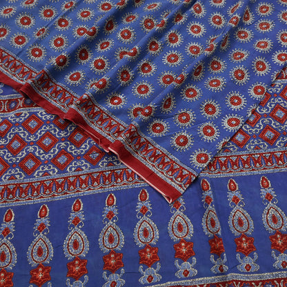 Indian Vintage Sari Purple Pure Cotton Block Printed Sarees Craft Fabric Soft 5Yd Sarong Wrap Boho Fabric Kimono Quilting Crafting Upcycle