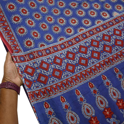 Indian Vintage Sari Purple Pure Cotton Block Printed Sarees Craft Fabric Soft 5Yd Sarong Wrap Boho Fabric Kimono Quilting Crafting Upcycle