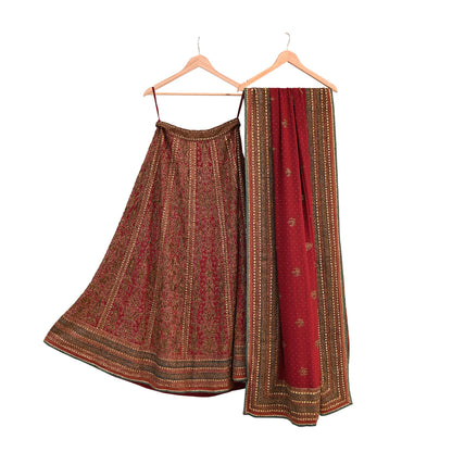 Indian Maroon Pure Silk Ritu Kumar Lehenga 3pcs Set Hand Embroidered Bridal Outfit  Designer Bollywood Party Wear Ethnic Dress
