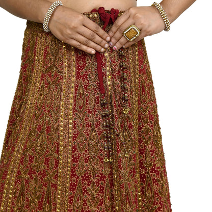 Indian Maroon Pure Silk Ritu Kumar Lehenga 3pcs Set Hand Embroidered Bridal Outfit  Designer Bollywood Party Wear Ethnic Dress