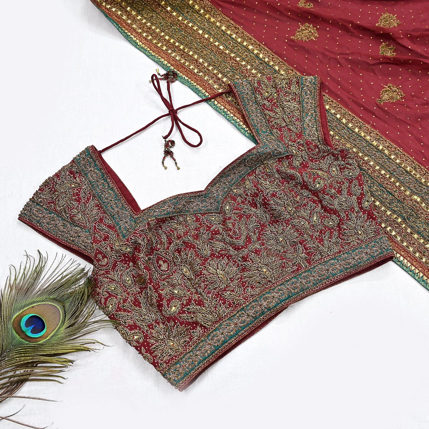 Indian Maroon Pure Silk Ritu Kumar Lehenga 3pcs Set Hand Embroidered Bridal Outfit  Designer Bollywood Party Wear Ethnic Dress