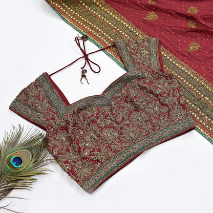Indian Maroon Pure Silk Ritu Kumar Lehenga 3pcs Set Hand Embroidered Bridal Outfit  Designer Bollywood Party Wear Ethnic Dress