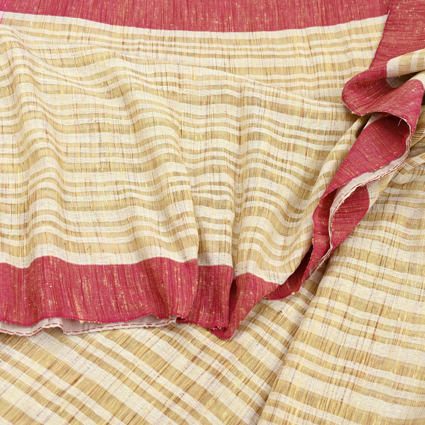 Indian Vintage Sari Beige Woven 100% Pure Cotton Sarees Craft Fabric 6Yd Stripes Upcycle Quilting Crafting Dress making Upcycle Boho Wrap