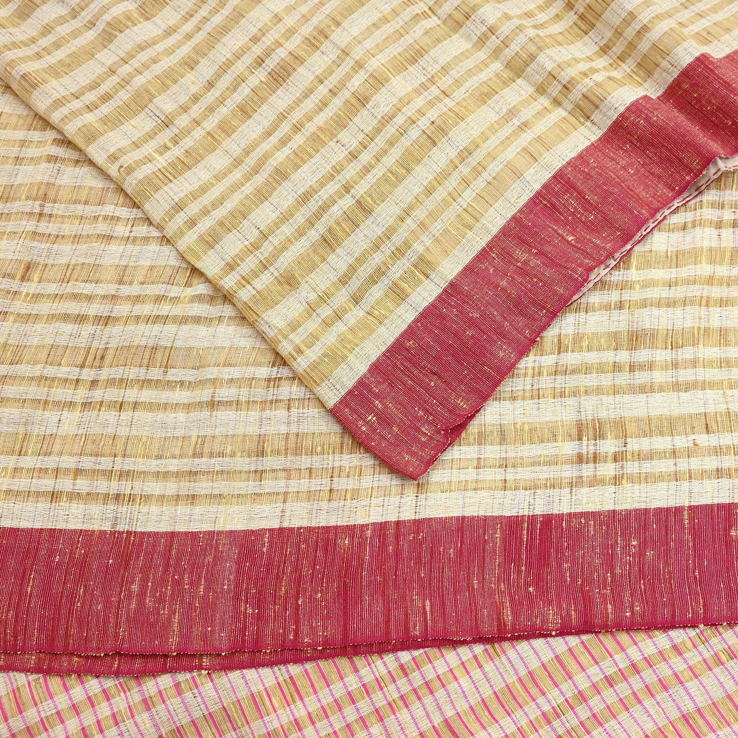 Indian Vintage Sari Beige Woven 100% Pure Cotton Sarees Craft Fabric 6Yd Stripes Upcycle Quilting Crafting Dress making Upcycle Boho Wrap