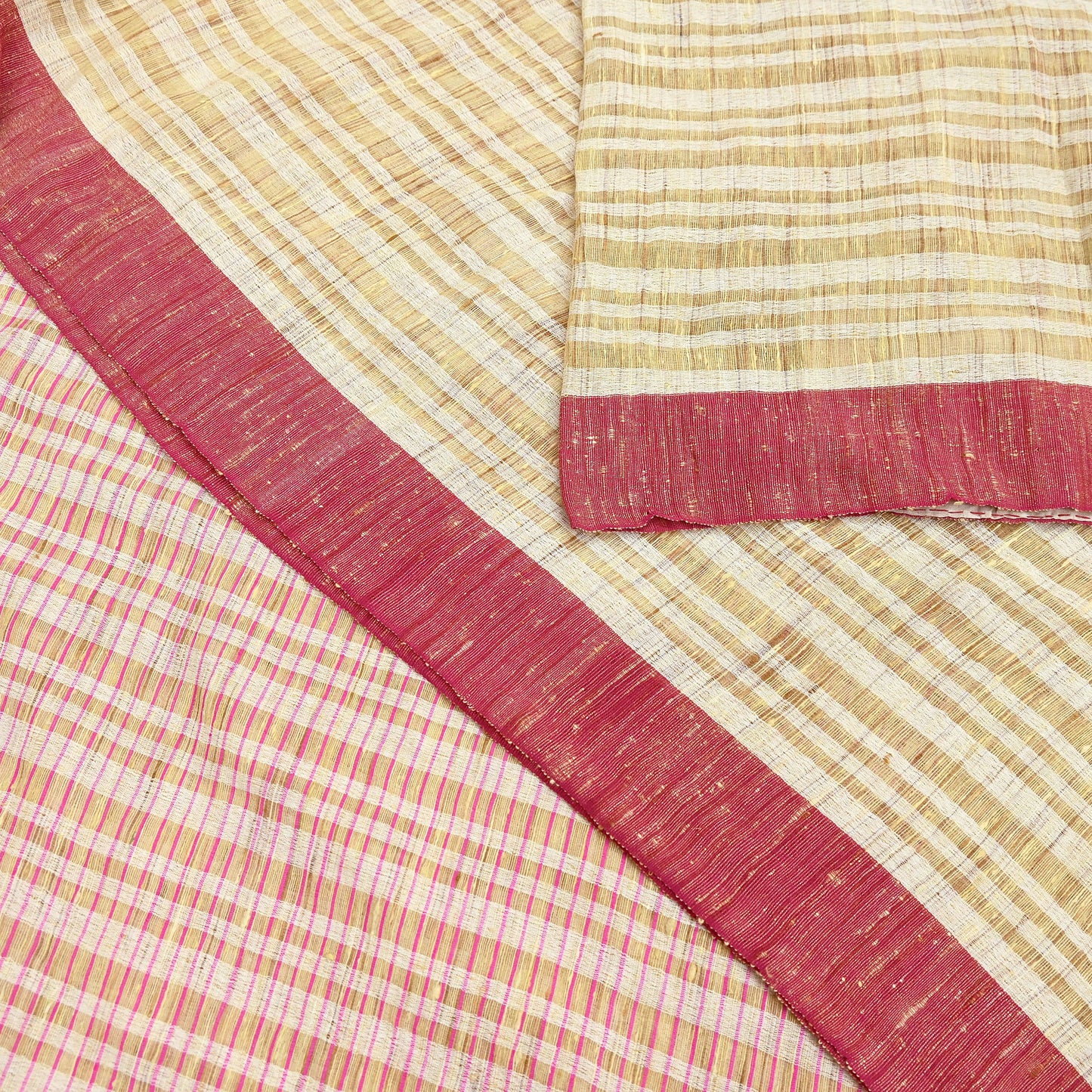 Indian Vintage Sari Beige Woven 100% Pure Cotton Sarees Craft Fabric 6Yd Stripes Upcycle Quilting Crafting Dress making Upcycle Boho Wrap