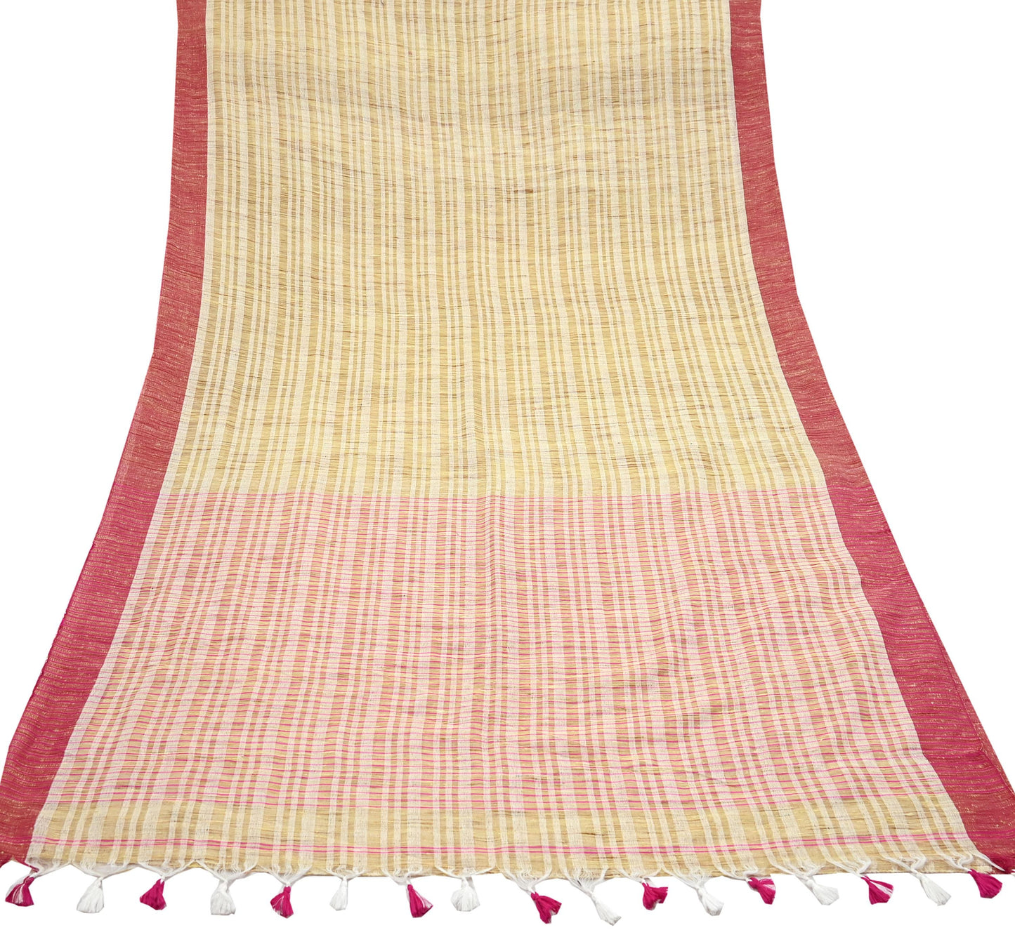 Indian Vintage Sari Beige Woven 100% Pure Cotton Sarees Craft Fabric 6Yd Stripes Upcycle Quilting Crafting Dress making Upcycle Boho Wrap