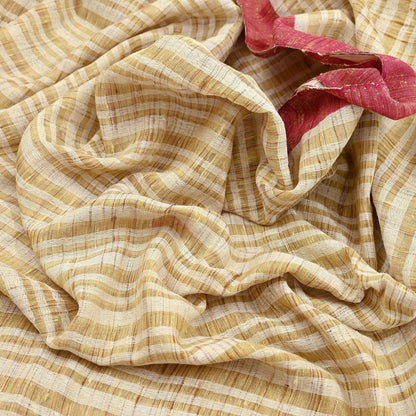 Indian Vintage Sari Beige Woven 100% Pure Cotton Sarees Craft Fabric 6Yd Stripes Upcycle Quilting Crafting Dress making Upcycle Boho Wrap