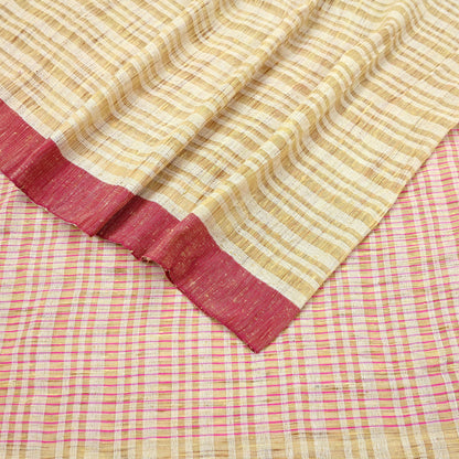 Indian Vintage Sari Beige Woven 100% Pure Cotton Sarees Craft Fabric 6Yd Stripes Upcycle Quilting Crafting Dress making Upcycle Boho Wrap
