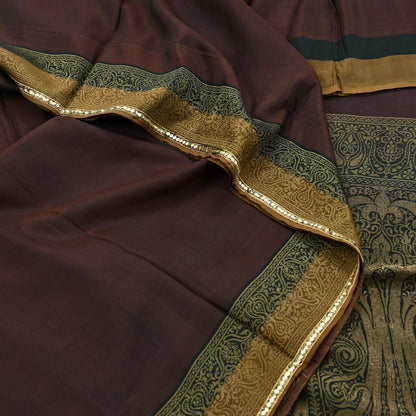 Indian Vintage Sari Brown & Black 100% Pure Silk Hand Woven Sarees Craft Fabric 5Yd Ethnic Sewing Dress making Crafting Quilting Upcycle