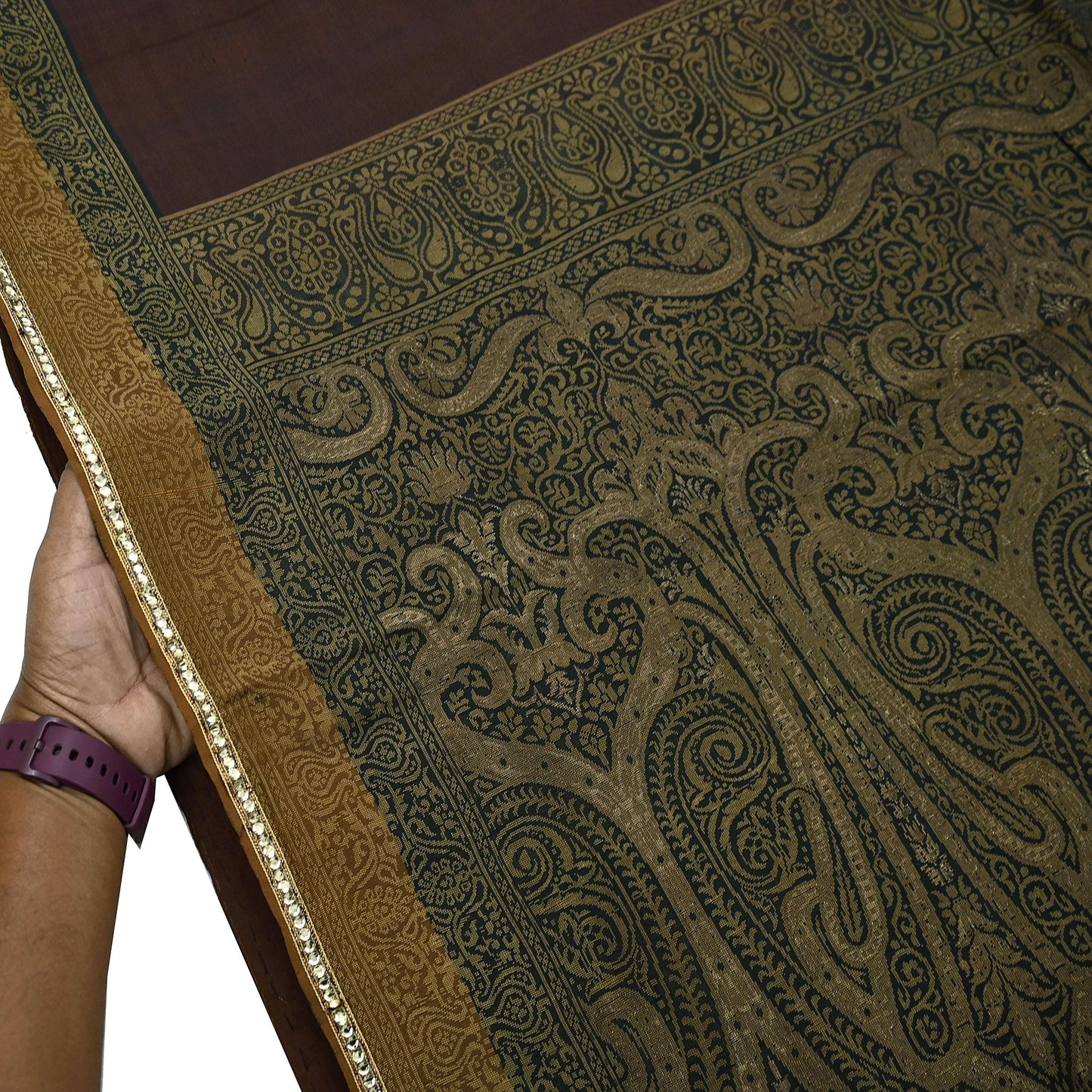 Indian Vintage Sari Brown & Black 100% Pure Silk Hand Woven Sarees Craft Fabric 5Yd Ethnic Sewing Dress making Crafting Quilting Upcycle