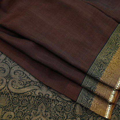Indian Vintage Sari Brown & Black 100% Pure Silk Hand Woven Sarees Craft Fabric 5Yd Ethnic Sewing Dress making Crafting Quilting Upcycle
