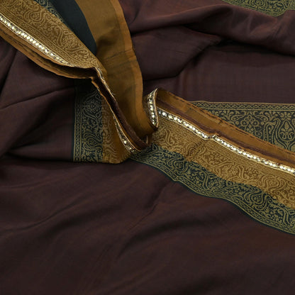 Indian Vintage Sari Brown & Black 100% Pure Silk Hand Woven Sarees Craft Fabric 5Yd Ethnic Sewing Dress making Crafting Quilting Upcycle