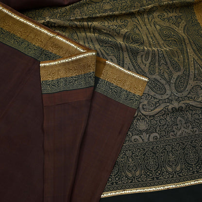 Indian Vintage Sari Brown & Black 100% Pure Silk Hand Woven Sarees Craft Fabric 5Yd Ethnic Sewing Dress making Crafting Quilting Upcycle