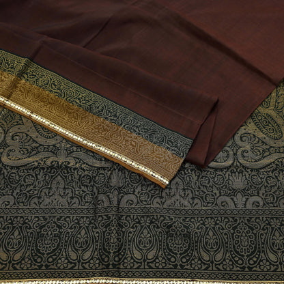 Indian Vintage Sari Brown & Black 100% Pure Silk Hand Woven Sarees Craft Fabric 5Yd Ethnic Sewing Dress making Crafting Quilting Upcycle