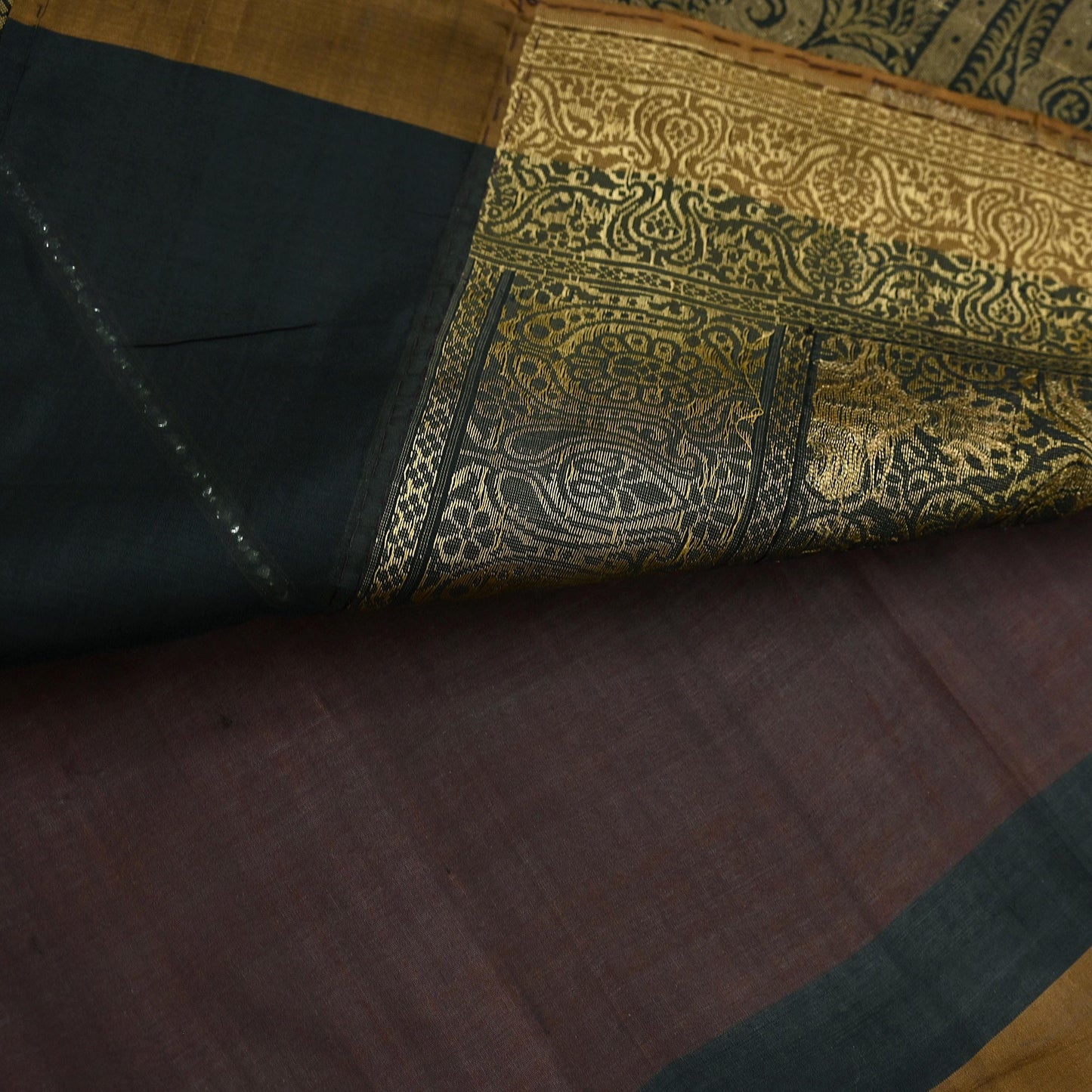 Indian Vintage Sari Brown & Black 100% Pure Silk Hand Woven Sarees Craft Fabric 5Yd Ethnic Sewing Dress making Crafting Quilting Upcycle