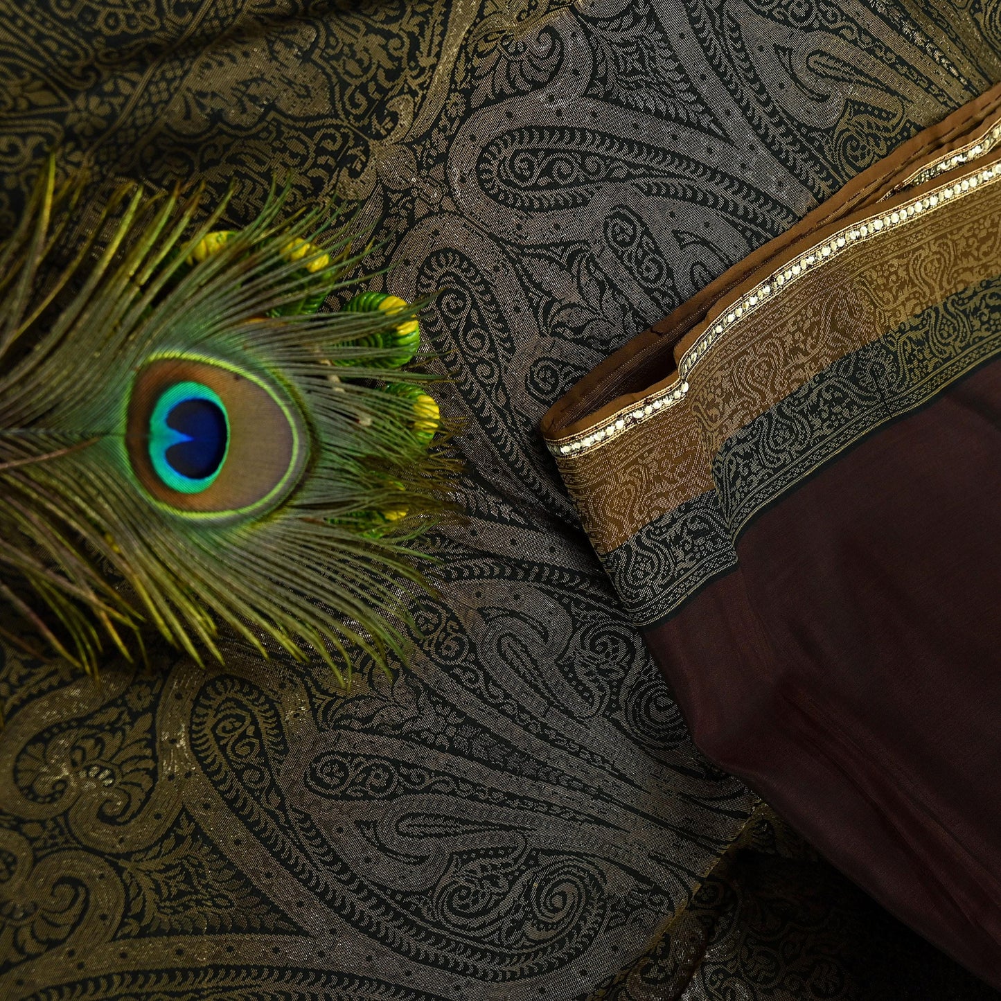 Indian Vintage Sari Brown & Black 100% Pure Silk Hand Woven Sarees Craft Fabric 5Yd Ethnic Sewing Dress making Crafting Quilting Upcycle