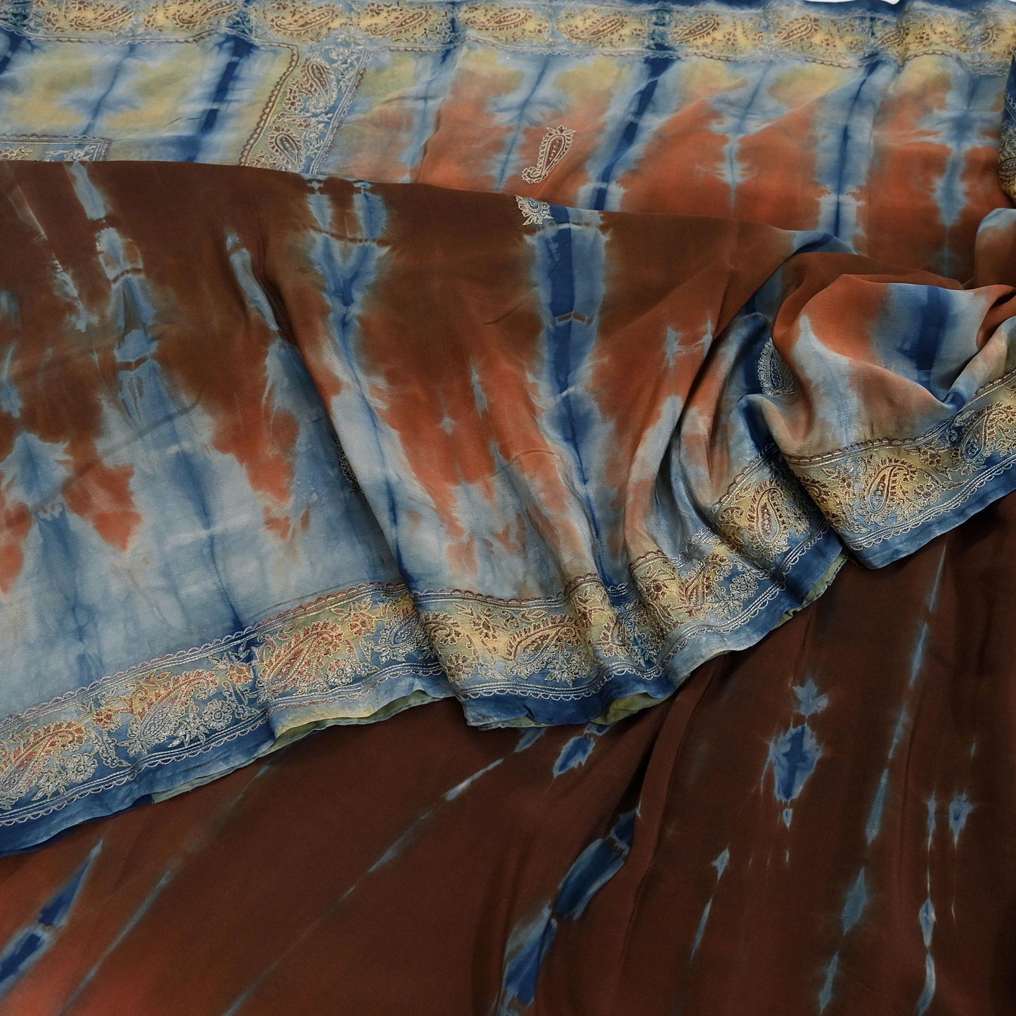 Indian Vintage Saree Pure Crepe Silk Hand Embroidered Tie-Dye Sari Fabric 6yard Sewing Craft Fabric Ethnic Dressmaking Crafting Zardozi Zari