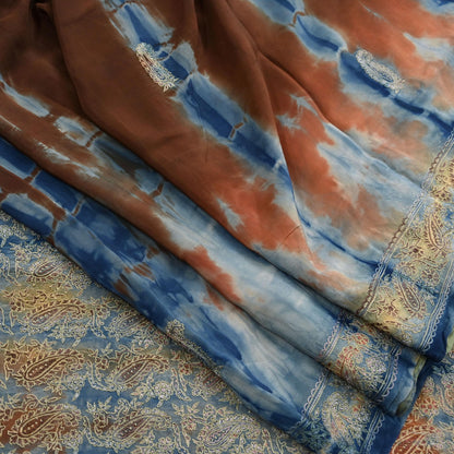 Indian Vintage Saree Pure Crepe Silk Hand Embroidered Tie-Dye Sari Fabric 6yard Sewing Craft Fabric Ethnic Dressmaking Crafting Zardozi Zari