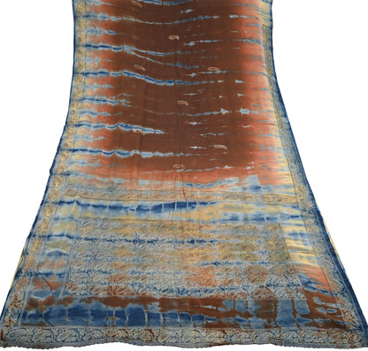 Indian Vintage Saree Pure Crepe Silk Hand Embroidered Tie-Dye Sari Fabric 6yard Sewing Craft Fabric Ethnic Dressmaking Crafting Zardozi Zari
