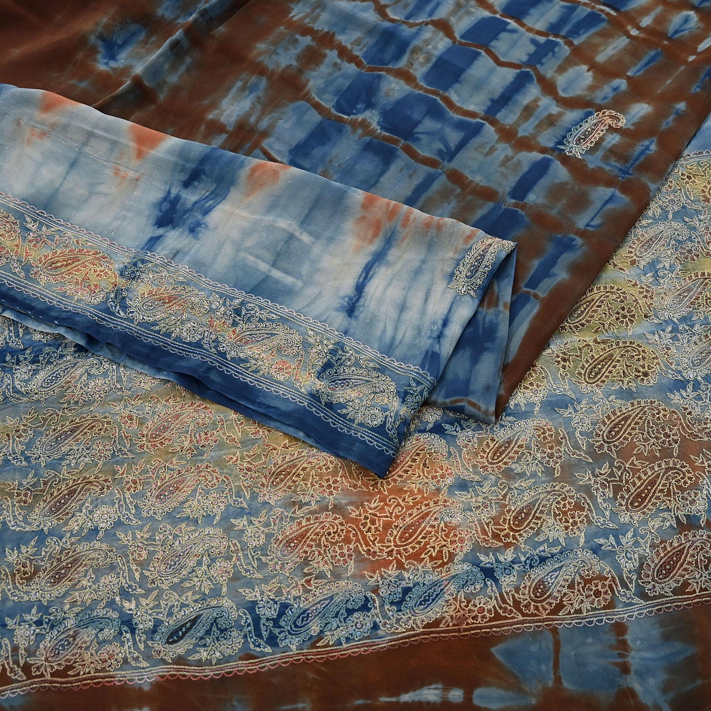 Indian Vintage Saree Pure Crepe Silk Hand Embroidered Tie-Dye Sari Fabric 6yard Sewing Craft Fabric Ethnic Dressmaking Crafting Zardozi Zari