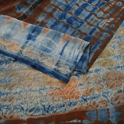 Indian Vintage Saree Pure Crepe Silk Hand Embroidered Tie-Dye Sari Fabric 6yard Sewing Craft Fabric Ethnic Dressmaking Crafting Zardozi Zari