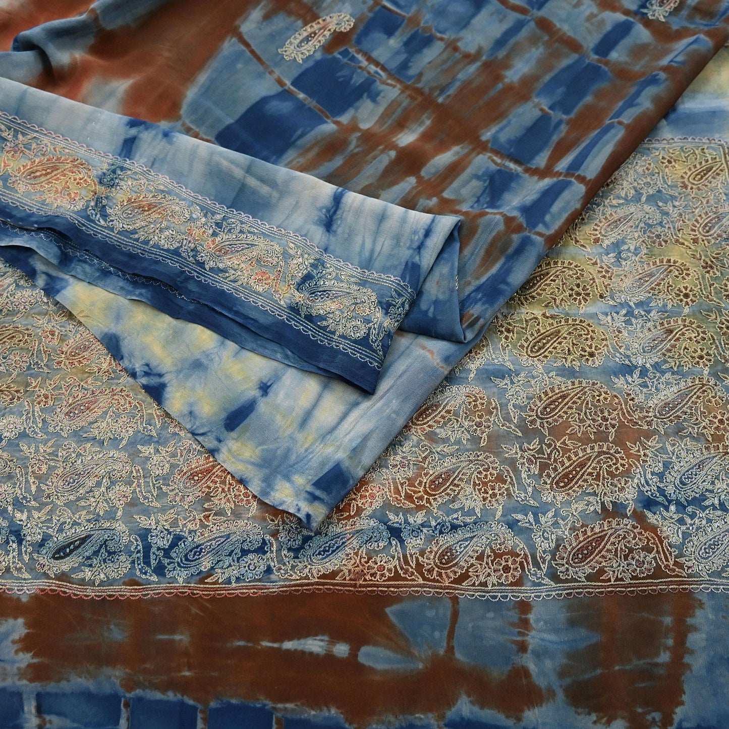 Indian Vintage Saree Pure Crepe Silk Hand Embroidered Tie-Dye Sari Fabric 6yard Sewing Craft Fabric Ethnic Dressmaking Crafting Zardozi Zari