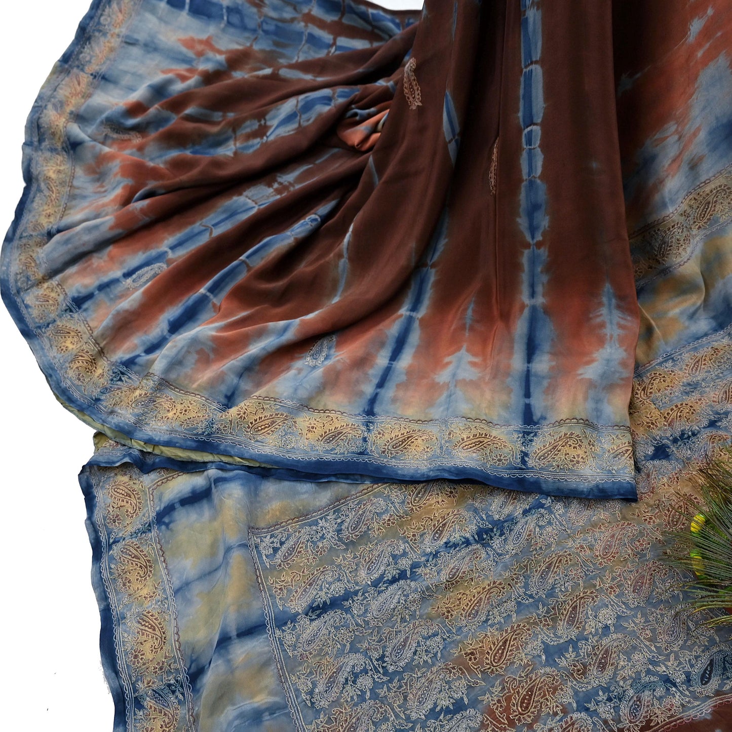 Indian Vintage Saree Pure Crepe Silk Hand Embroidered Tie-Dye Sari Fabric 6yard Sewing Craft Fabric Ethnic Dressmaking Crafting Zardozi Zari