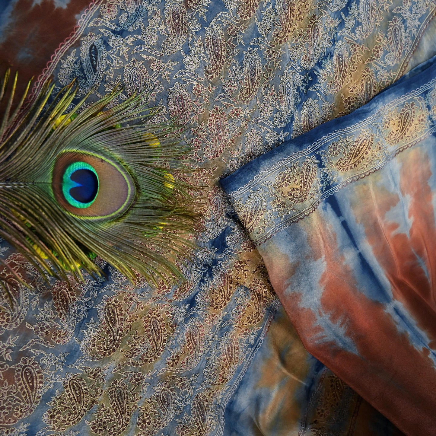 Indian Vintage Saree Pure Crepe Silk Hand Embroidered Tie-Dye Sari Fabric 6yard Sewing Craft Fabric Ethnic Dressmaking Crafting Zardozi Zari