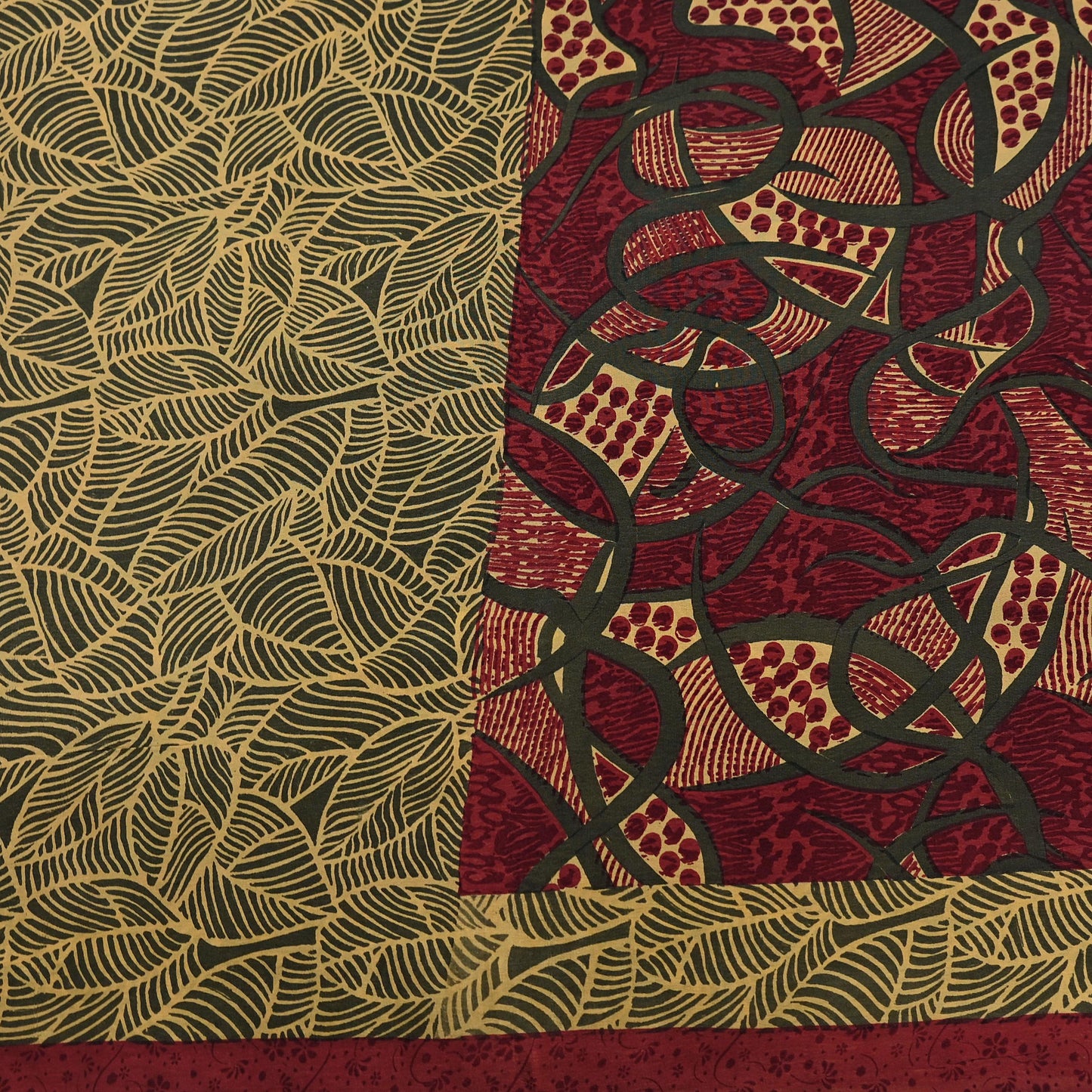 Indian Vintage Sari Maroon & Green Pure Crepe Silk Block Printed Saree 5yard Sewing Quilting Floral Soft Craft Fabric Wrap