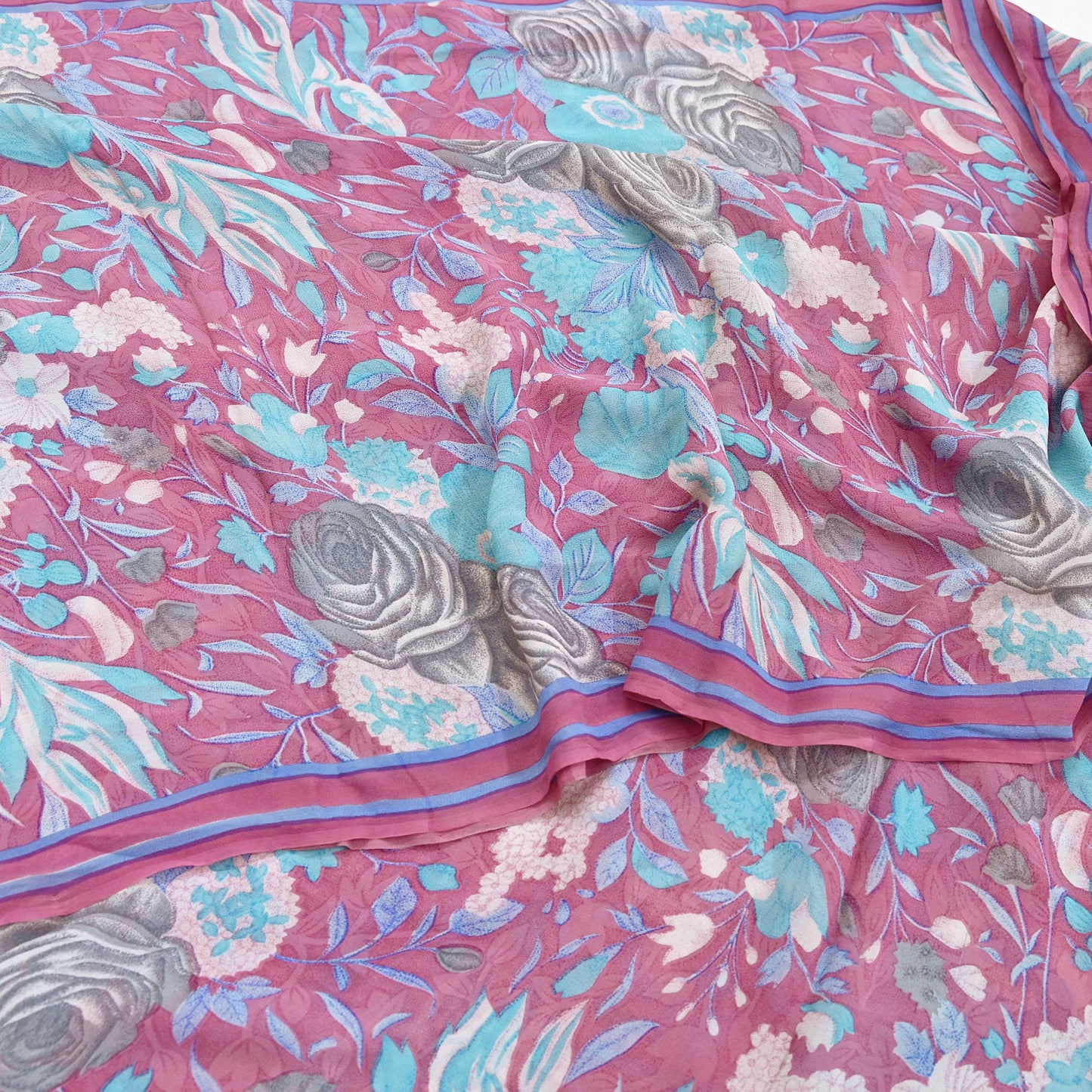 Indian Vintage Sari Pink Pure Georgette Silk Printed Saree Craft Fabric Sewing 6Yd Soft Light Dress Making Crafting Quilting Upcycle