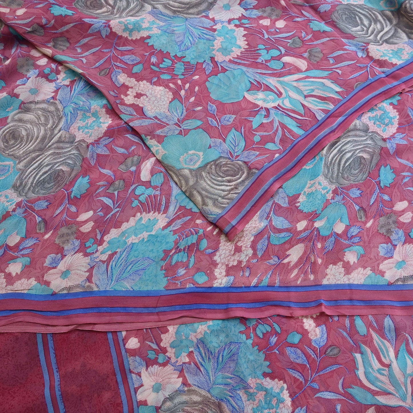 Indian Vintage Sari Pink Pure Georgette Silk Printed Saree Craft Fabric Sewing 6Yd Soft Light Dress Making Crafting Quilting Upcycle