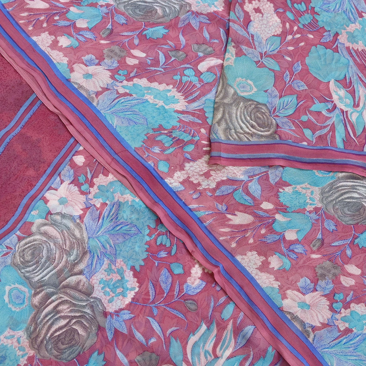 Indian Vintage Sari Pink Pure Georgette Silk Printed Saree Craft Fabric Sewing 6Yd Soft Light Dress Making Crafting Quilting Upcycle