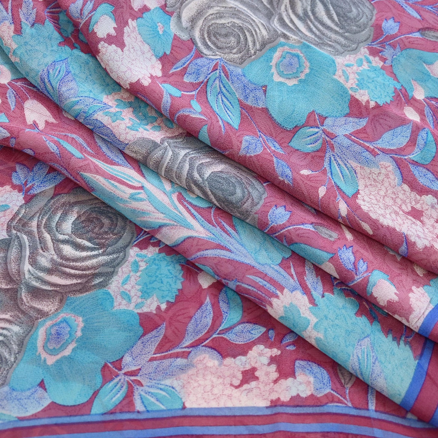 Indian Vintage Sari Pink Pure Georgette Silk Printed Saree Craft Fabric Sewing 6Yd Soft Light Dress Making Crafting Quilting Upcycle