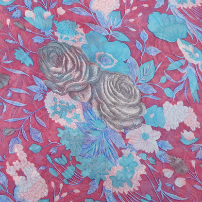 Indian Vintage Sari Pink Pure Georgette Silk Printed Saree Craft Fabric Sewing 6Yd Soft Light Dress Making Crafting Quilting Upcycle