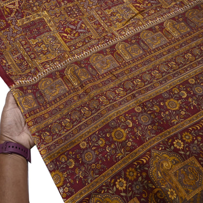Indian Vintage Sari Maroon 100% Pure Silk Printed Sarees 6yd Craft Fabric Sewing Soft Dress Making Floral Quilting Crafting Upcycle Used