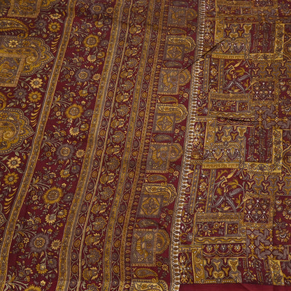 Indian Vintage Sari Maroon 100% Pure Silk Printed Sarees 6yd Craft Fabric Sewing Soft Dress Making Floral Quilting Crafting Upcycle Used