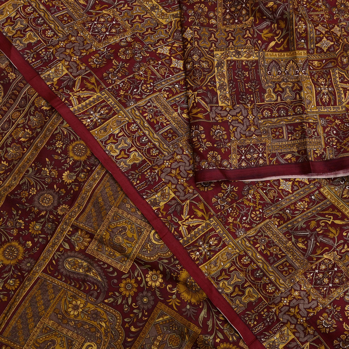 Indian Vintage Sari Maroon 100% Pure Silk Printed Sarees 6yd Craft Fabric Sewing Soft Dress Making Floral Quilting Crafting Upcycle Used