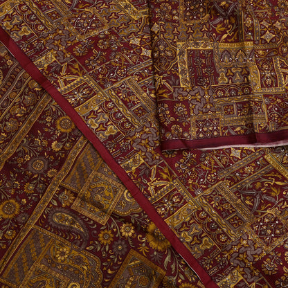 Indian Vintage Sari Maroon 100% Pure Silk Printed Sarees 6yd Craft Fabric Sewing Soft Dress Making Floral Quilting Crafting Upcycle Used