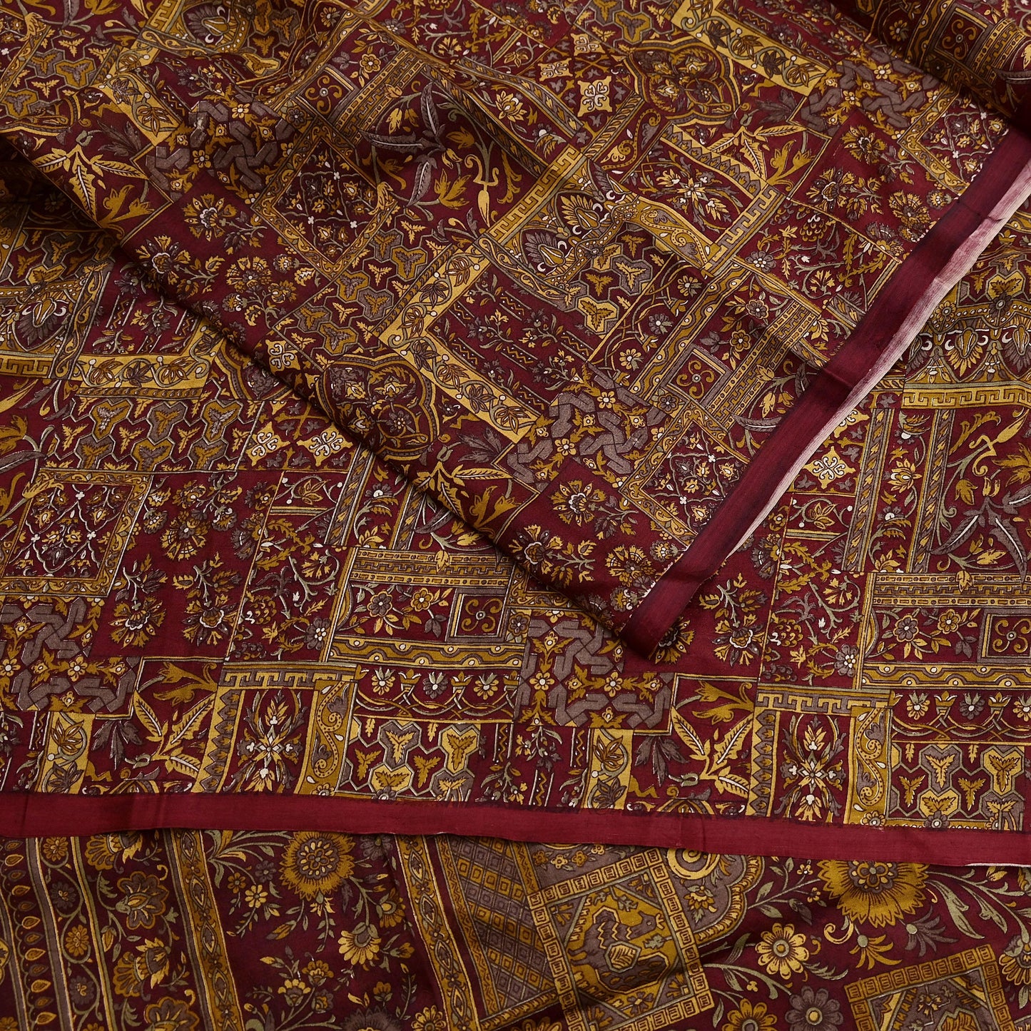 Indian Vintage Sari Maroon 100% Pure Silk Printed Sarees 6yd Craft Fabric Sewing Soft Dress Making Floral Quilting Crafting Upcycle Used