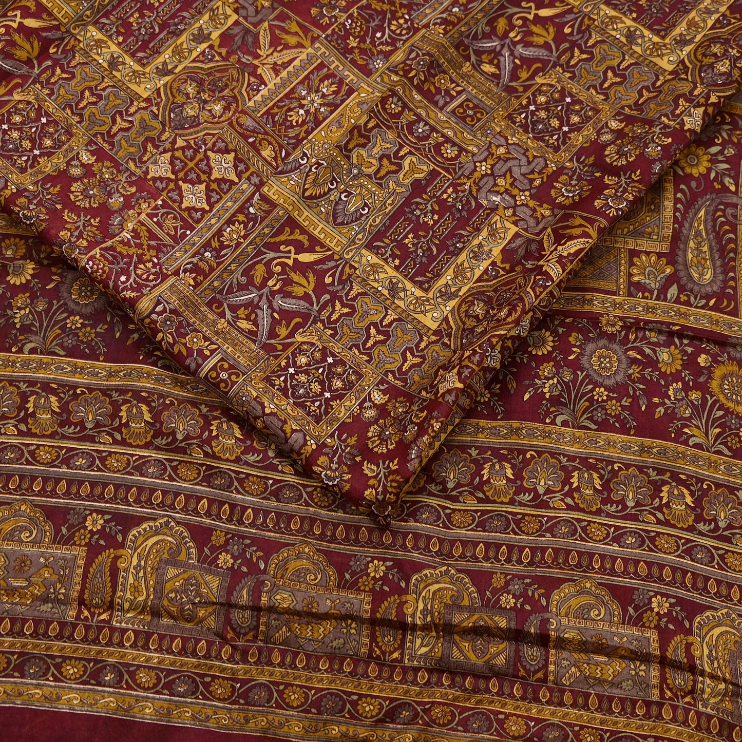 Indian Vintage Sari Maroon 100% Pure Silk Printed Sarees 6yd Craft Fabric Sewing Soft Dress Making Floral Quilting Crafting Upcycle Used