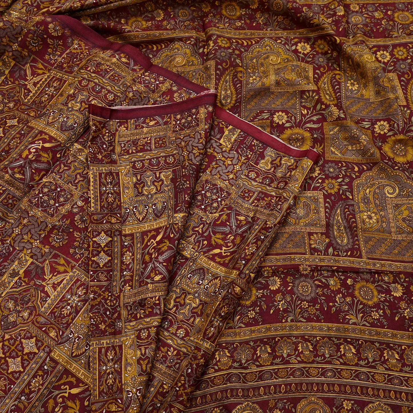 Indian Vintage Sari Maroon 100% Pure Silk Printed Sarees 6yd Craft Fabric Sewing Soft Dress Making Floral Quilting Crafting Upcycle Used