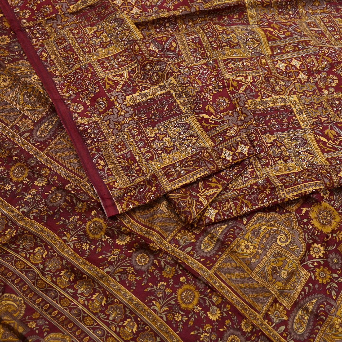 Indian Vintage Sari Maroon 100% Pure Silk Printed Sarees 6yd Craft Fabric Sewing Soft Dress Making Floral Quilting Crafting Upcycle Used