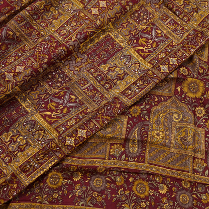 Indian Vintage Sari Maroon 100% Pure Silk Printed Sarees 6yd Craft Fabric Sewing Soft Dress Making Floral Quilting Crafting Upcycle Used